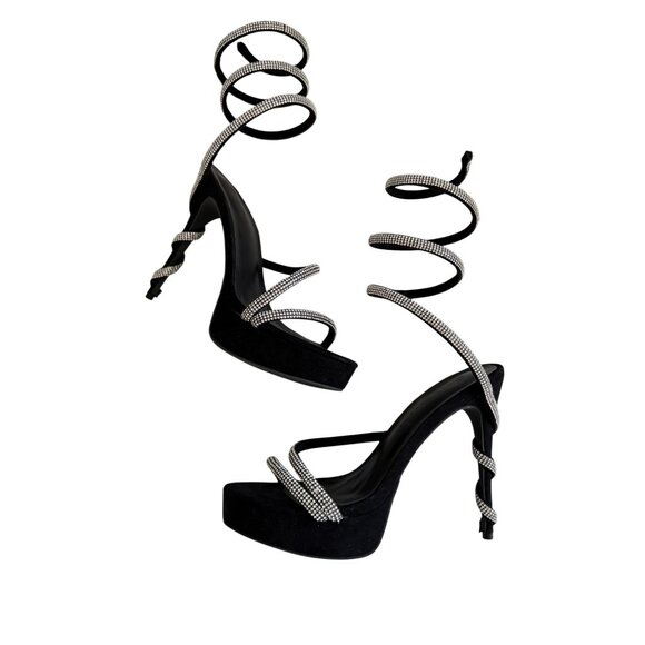 WILD DIVA Black Silver Rhinestone Jeweled Spiral Heels Size 9 - Picture 3 of 9